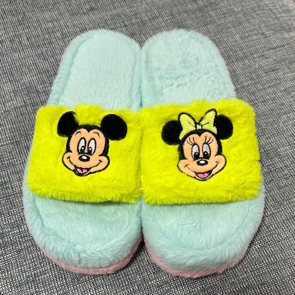 Fuzzy Disney Mickey and Minnie Slippers